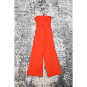 Free People Orange Seersucker Strapless Wide Leg Jumpsuit Size 2